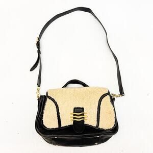 Aimee Kestenberg Fierce & Fab Black Shearling Leather Saddlebag Handbag